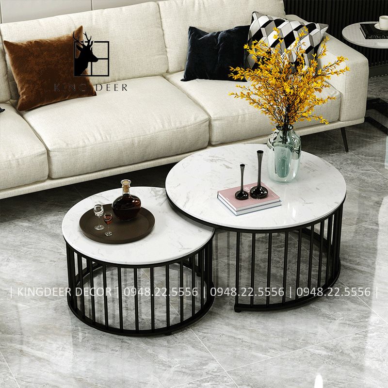 BTKD_0114 Bàn trà cặp tròn chân đa nan mặt đá