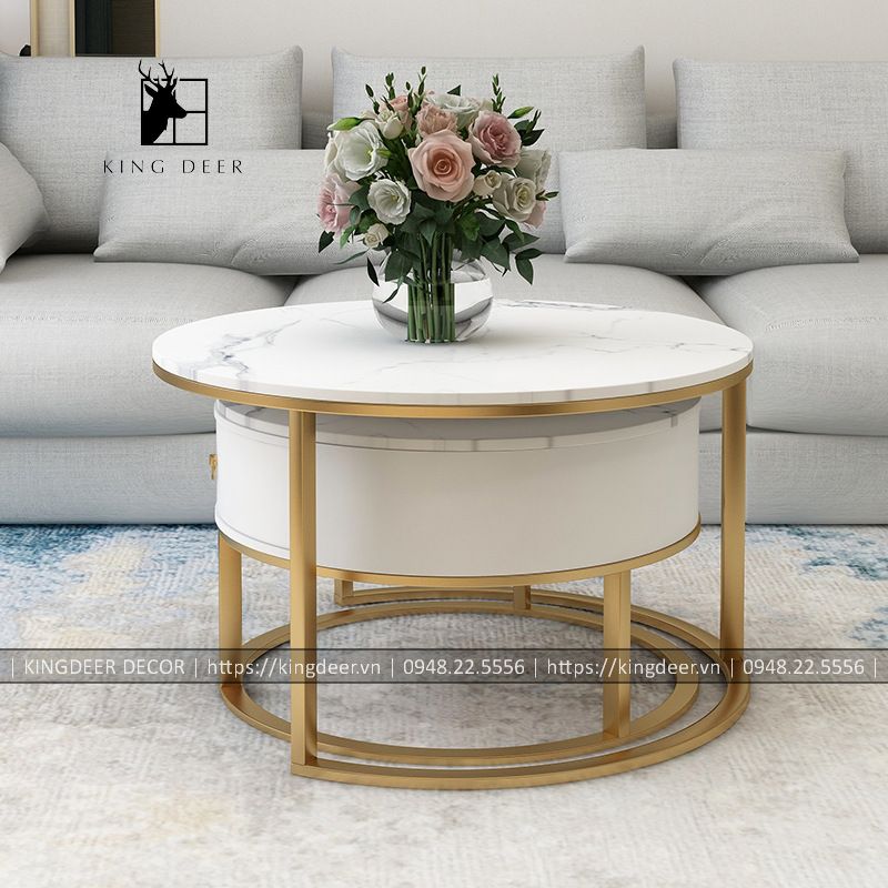 Bàn sofa phòng khách chân 1 nan, 1 ngăn kéo