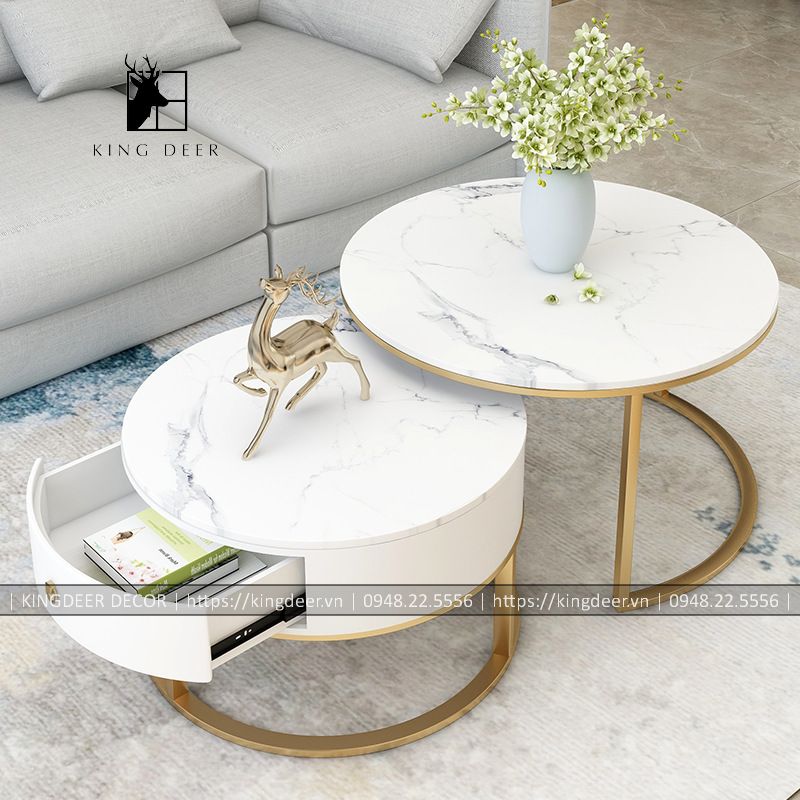 Bàn sofa phòng khách chân 1 nan, 1 ngăn kéo