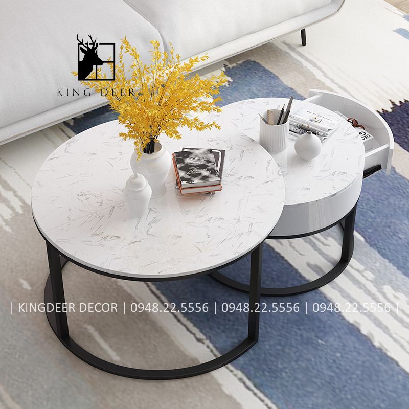 Bàn sofa phòng khách chân 1 nan, 1 ngăn kéo