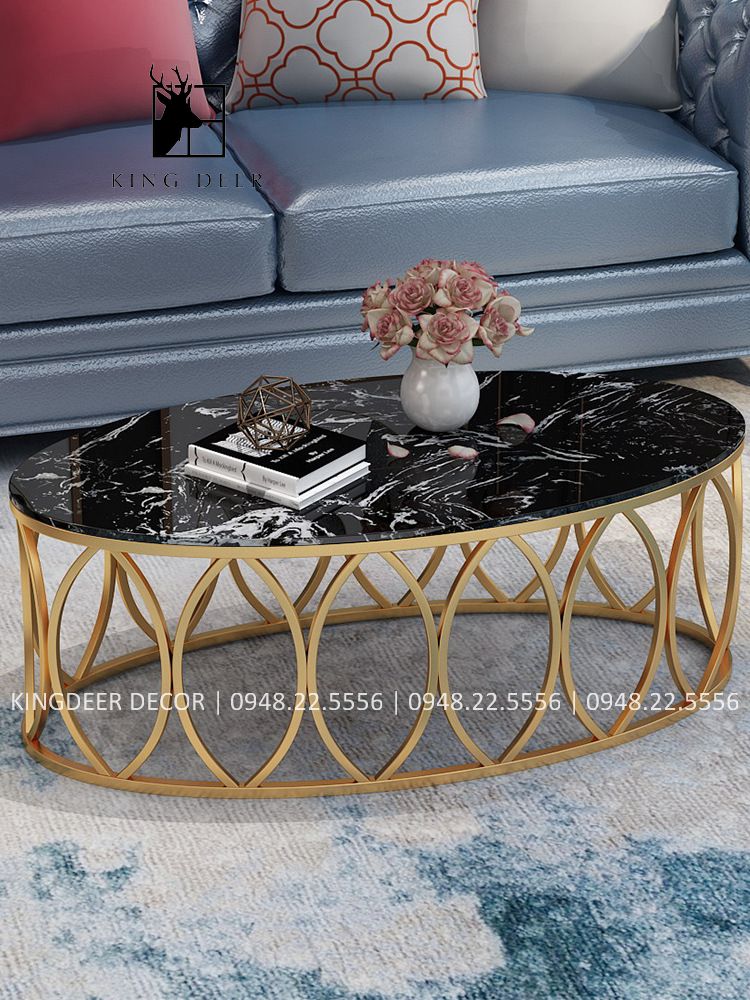 bàn trà elip chân hoa sen