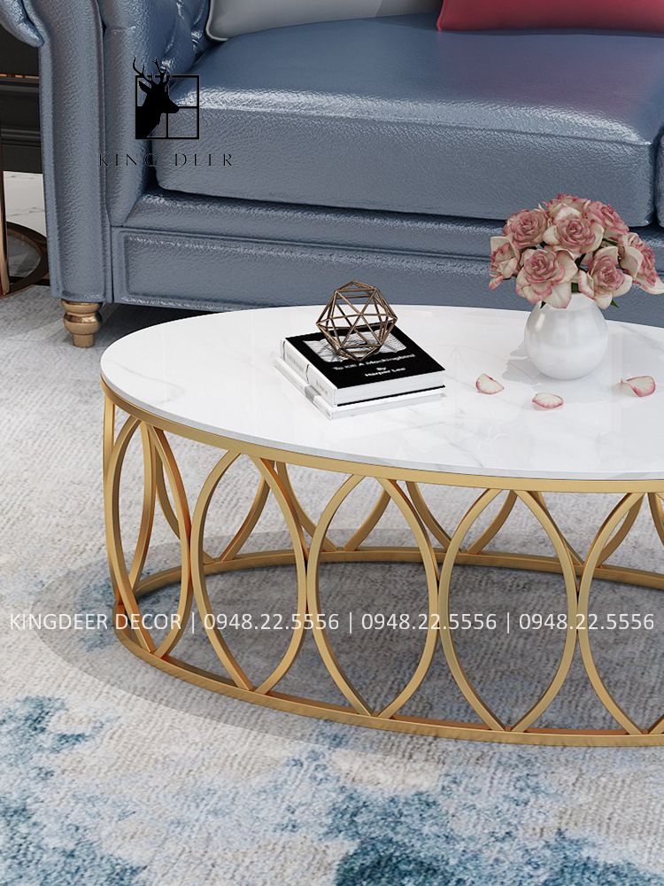 bàn tra elip Căn phòng khách của bạn theo phong cách quyến rũ với chiếc bàn sofa xinh xắn này. Bàn sofa này có thiết kế hình tròn hoàn chỉnh với chân đế bằng thép sơn tĩnh điện và mặt trên bằng đá marble,