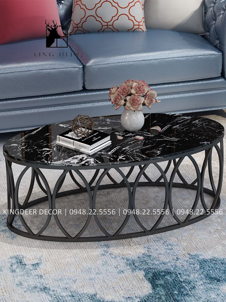bàn tra elip Căn phòng khách của bạn theo phong cách quyến rũ với chiếc bàn sofa xinh xắn này. Bàn sofa này có thiết kế hình tròn hoàn chỉnh với chân đế bằng thép sơn tĩnh điện và mặt trên bằng đá marble,