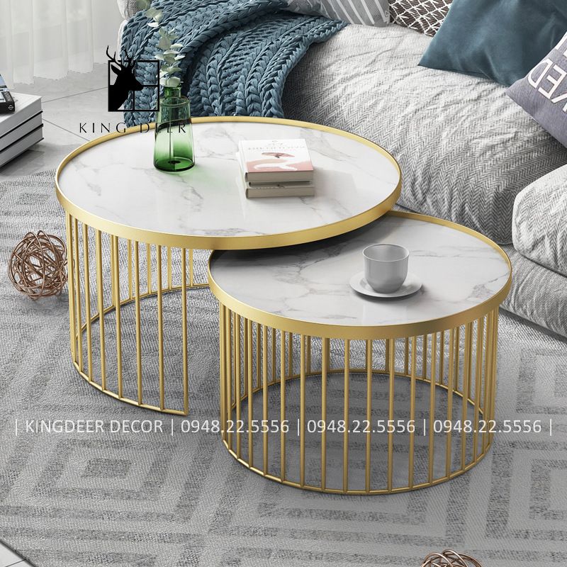 bàn trà đôi, mặt đá, chân đa nan