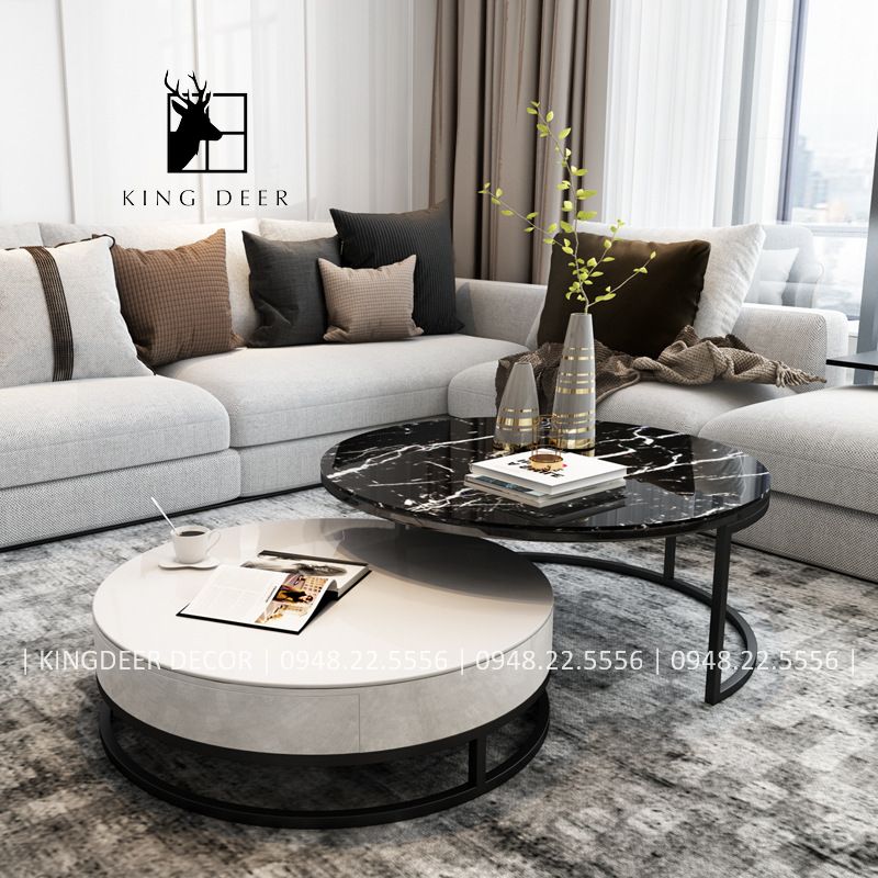 Bàn trà Trinity ngăn kéo tròn mặt đá, BTKD-036