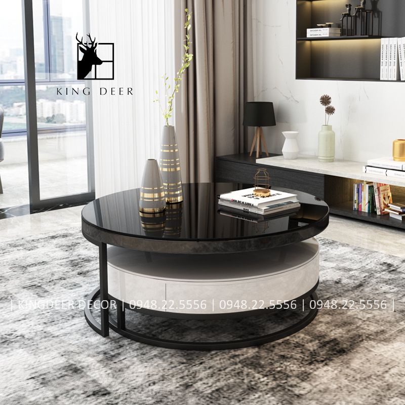 BTKD_0453 Bàn trà Trinity ngăn kéo tròn mặt đá, BTKD-036