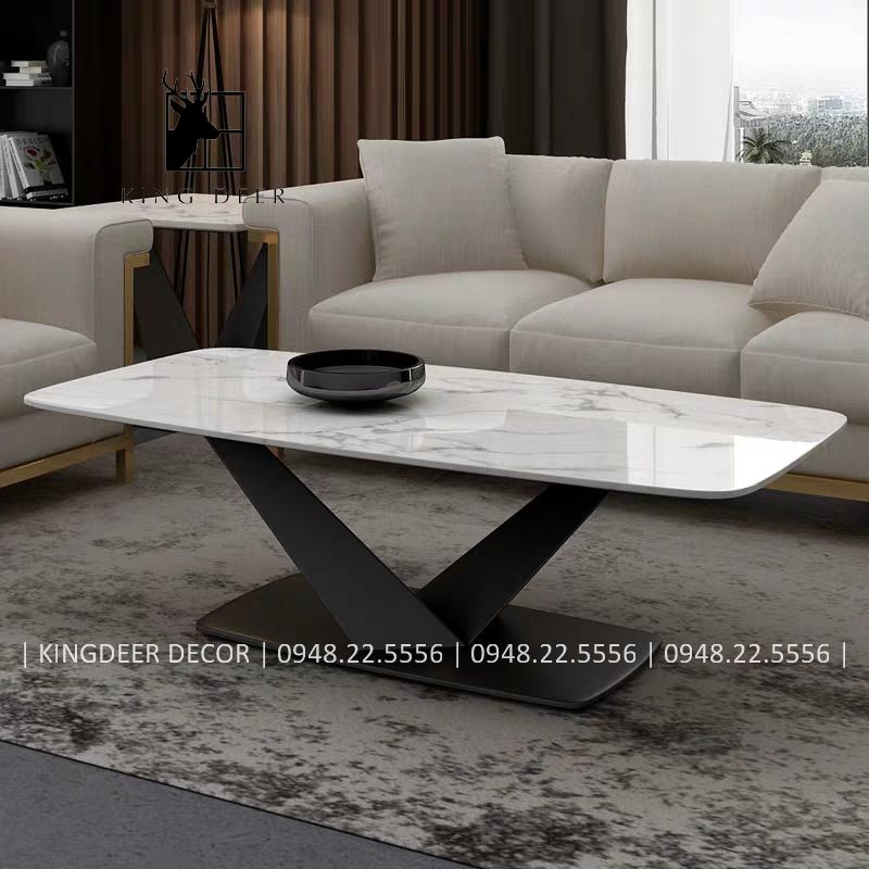 Bàn trà chân V mặt đá marble