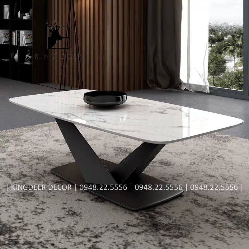 Bàn trà chân V mặt đá marble