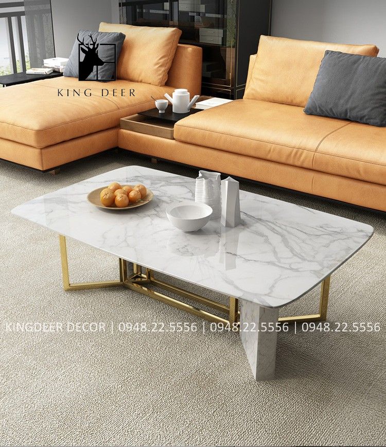 Bàn trà Maria hình chữ nhật mặt đá hiện đại, BTKD-045