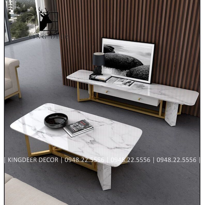 Bàn trà Maria hình chữ nhật mặt đá hiện đại, BTKD-045