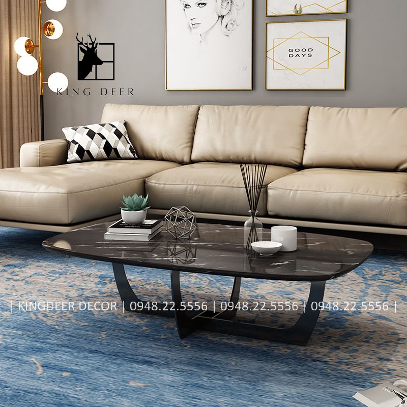 Bàn trà hình chữ nhật kết hợp mặt đá marble. chân bàn điểm nhấn kết hợp đá marble tạo sự mới lạ.