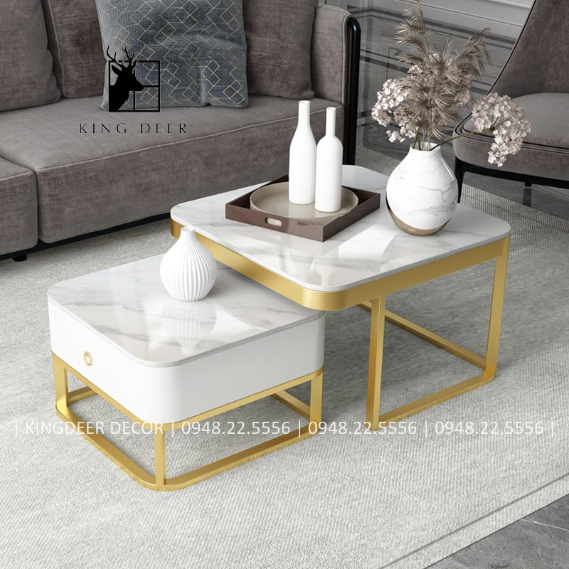 Bàn trà cặp vuông 1 ngăn kéo chân 1 nan