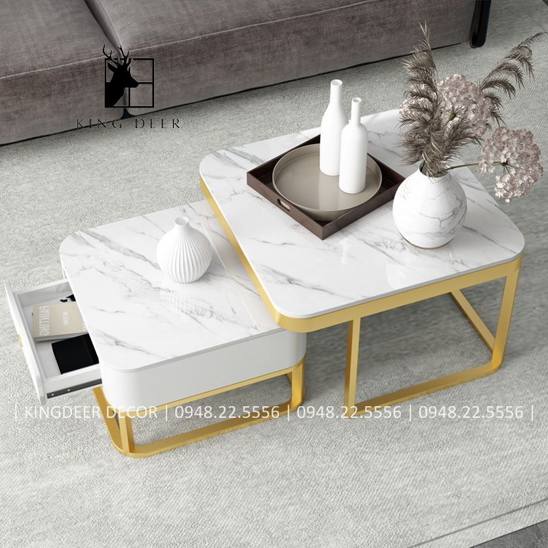 Bàn sofa Megan đôi vuông 1 ngăn kéo chân 1 nan, BTKD-047