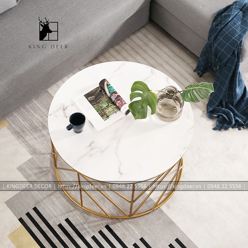 BTKD_06513 Bàn trà Brooke hiện đại hình tròn mặt đá, BTKD-052