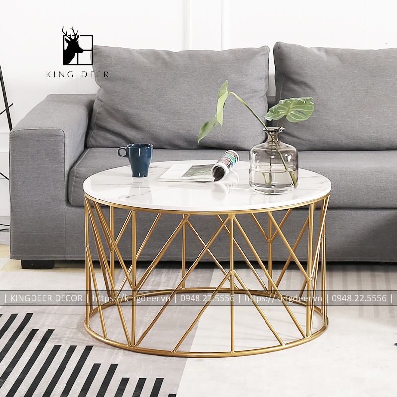 BTKD_06516 Bàn trà Brooke hiện đại hình tròn mặt đá, BTKD-052