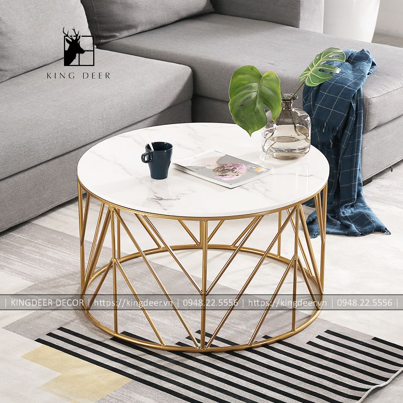 Bàn trà Brooke hiện đại hình tròn mặt đá, BTKD-052