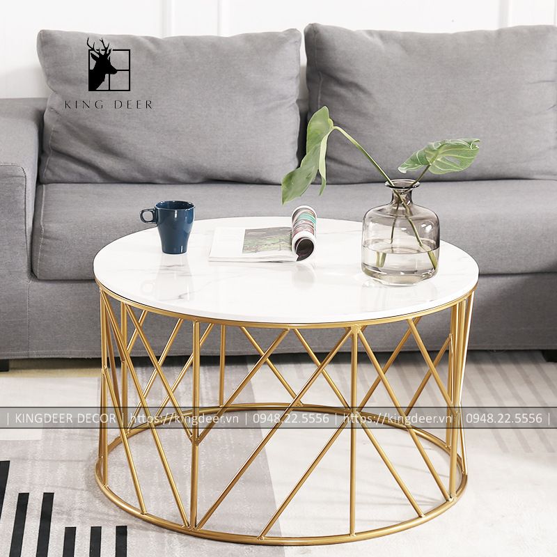 Bàn trà Brooke hiện đại hình tròn mặt đá, BTKD-052