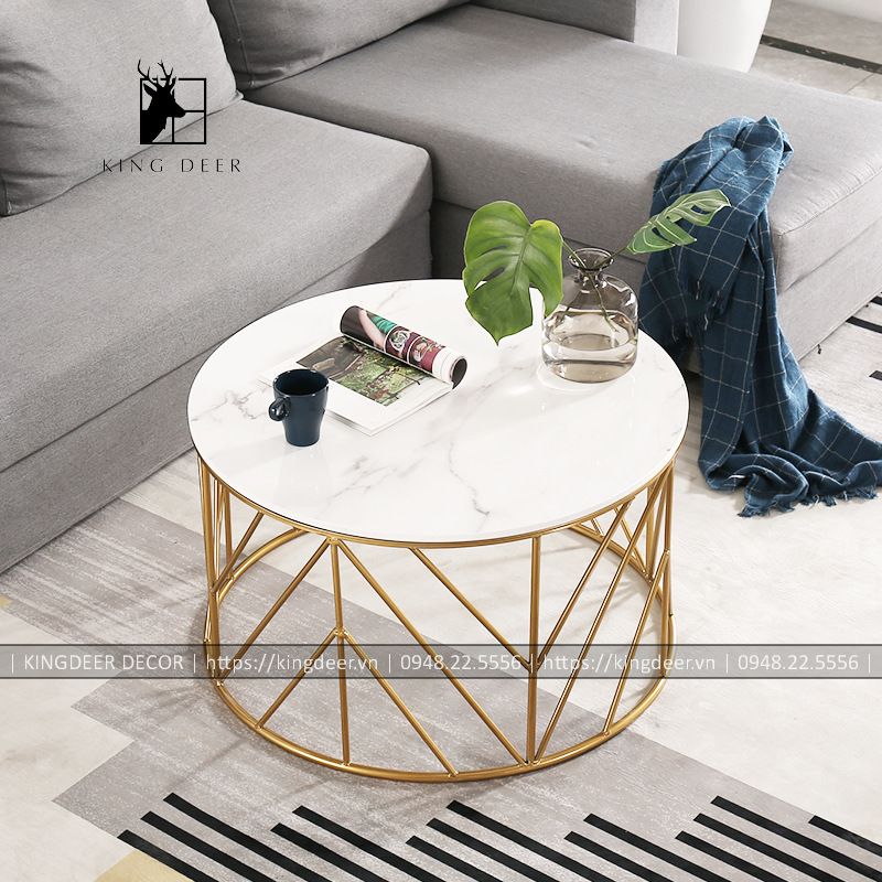 Bàn trà Brooke hiện đại hình tròn mặt đá, BTKD-052