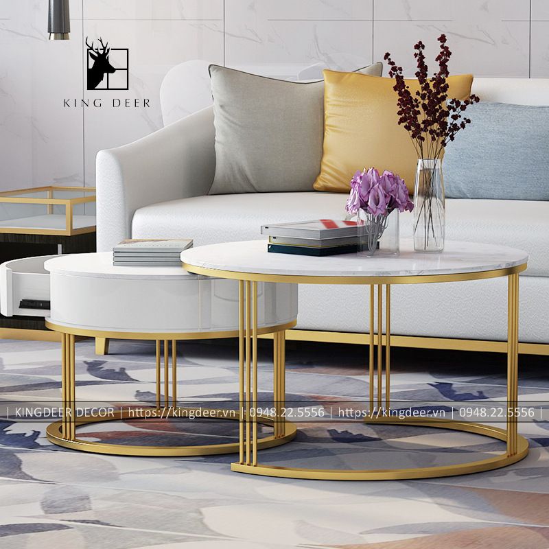 BTKD_0773 bàn trà cặp tròn 1 ngăn kéo, chân 3 nan