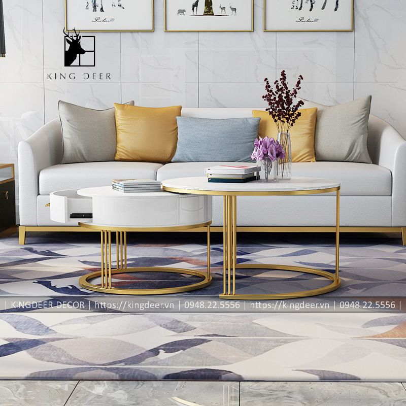 BTKD_0774 bàn trà cặp tròn 1 ngăn kéo, chân 3 nan