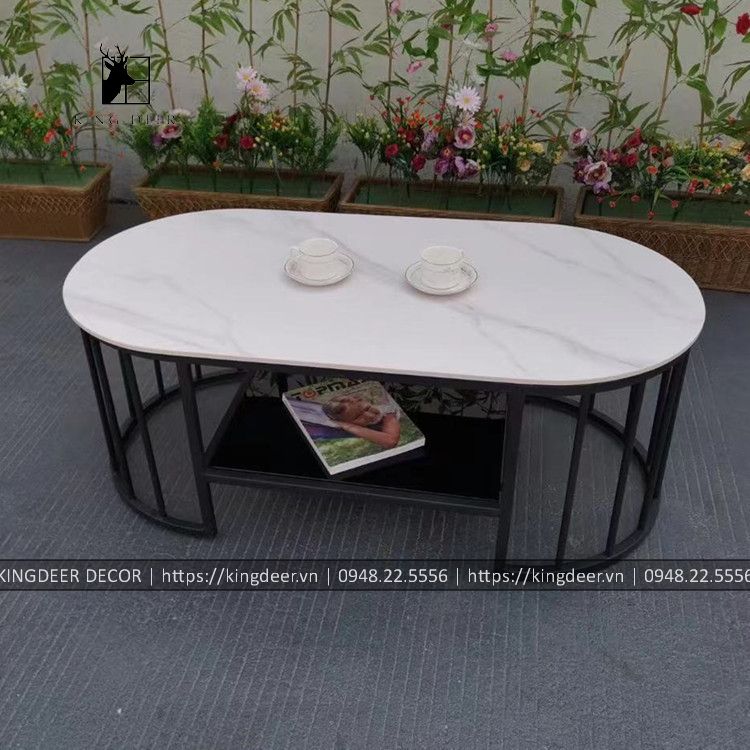 BTKD_0912 Bàn trà bầu dục 2 tầng