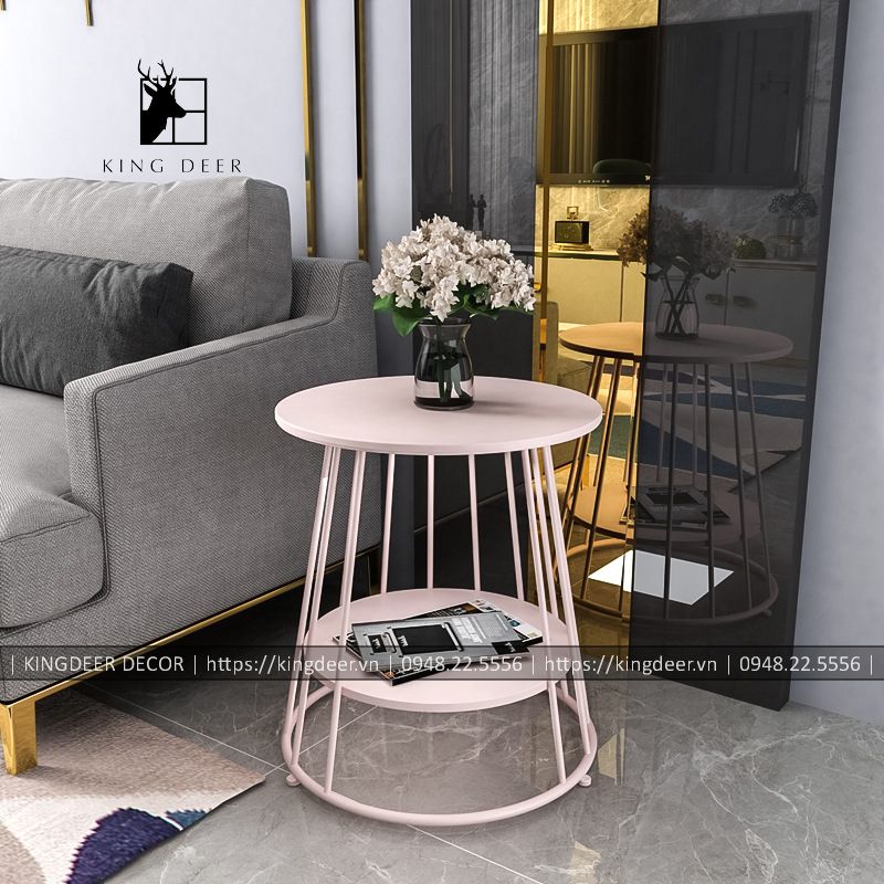 KD_BGSF_0141_1 Bàn góc sofa 2 tầng sơn tĩnh điện màu vàng đồng