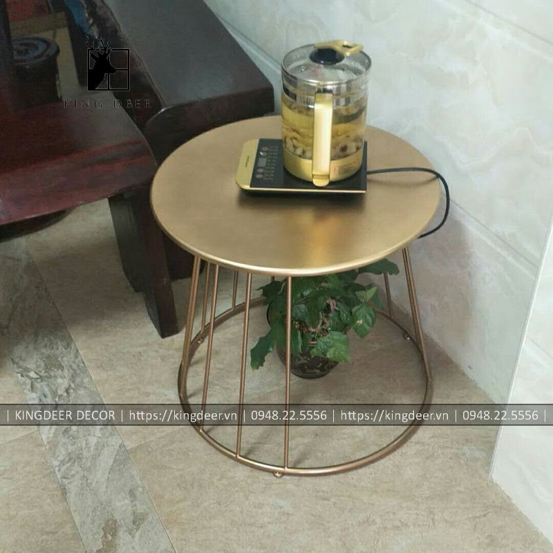 KD_BGSF_0142 Bàn góc sofa 2 tầng sơn tĩnh điện màu vàng đồng