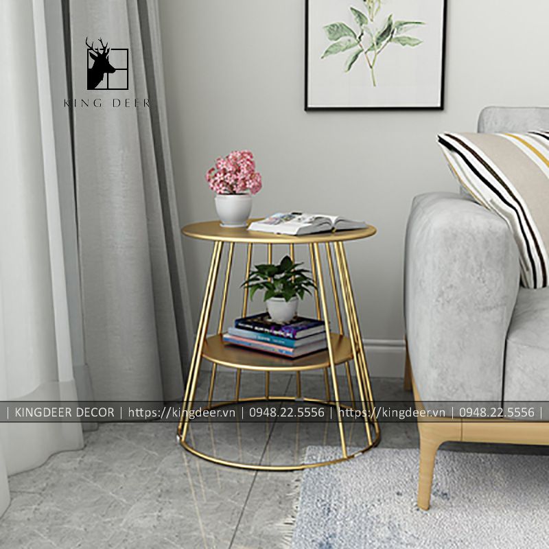 KD_BGSF_0144 Bàn góc sofa 2 tầng sơn tĩnh điện màu vàng đồng