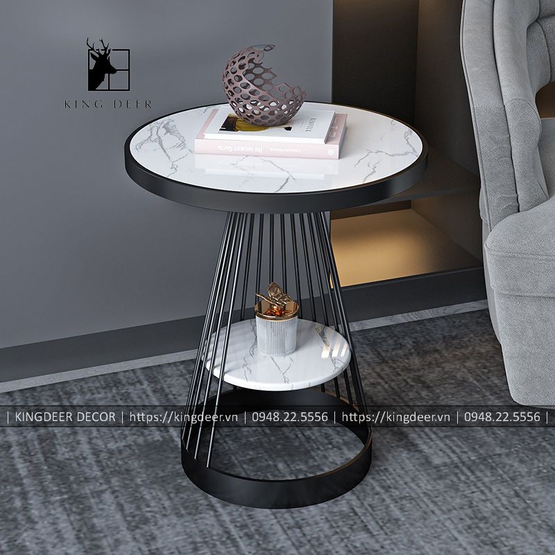 bàn bên trang trí 2 tầng mặt đá BGKD-015