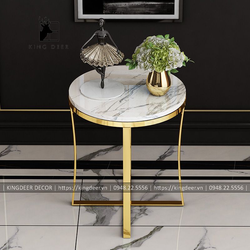 Bàn góc sofa đẹp khung inox 304 mạ PVD