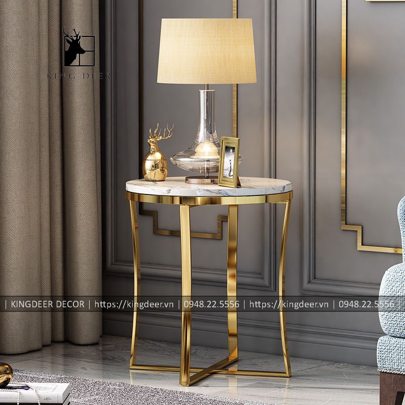 Bàn góc sofa đẹp khung inox 304 mạ PVD