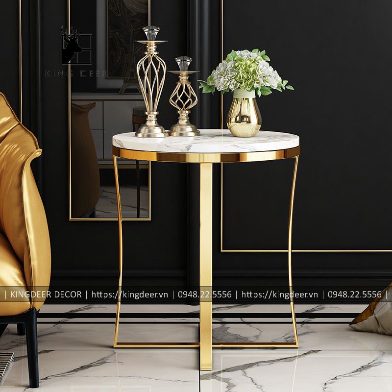 Bàn góc sofa đẹp khung inox 304 mạ PVD