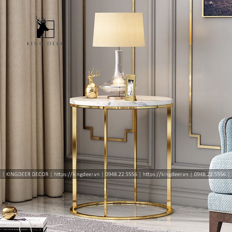 Bàn góc sofa mạ titan hình tròn