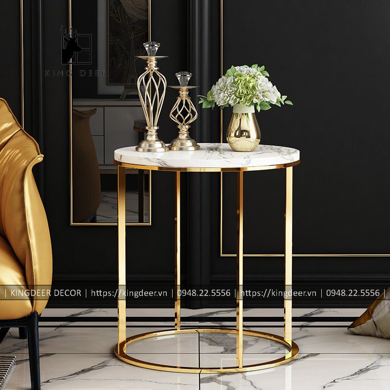 Bàn góc sofa mạ titan hình tròn