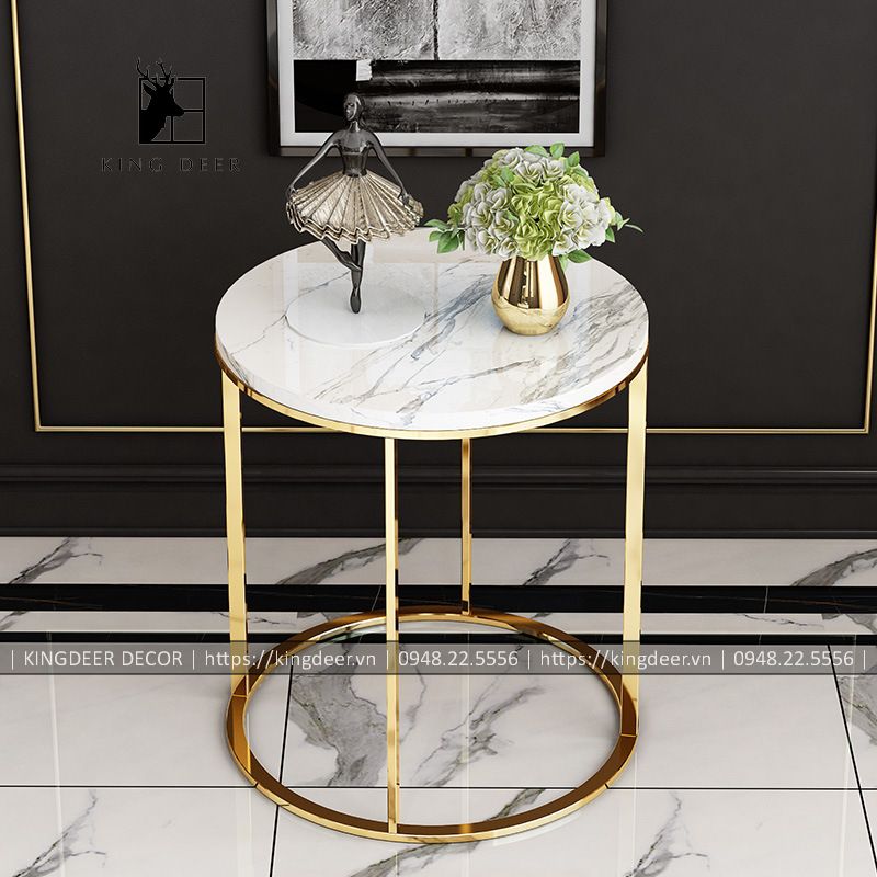 Bàn góc sofa mạ titan hình tròn