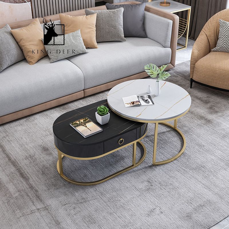 Bàn trà Lillian ngăn kéo bầu dục mặt đá, BTKD-037