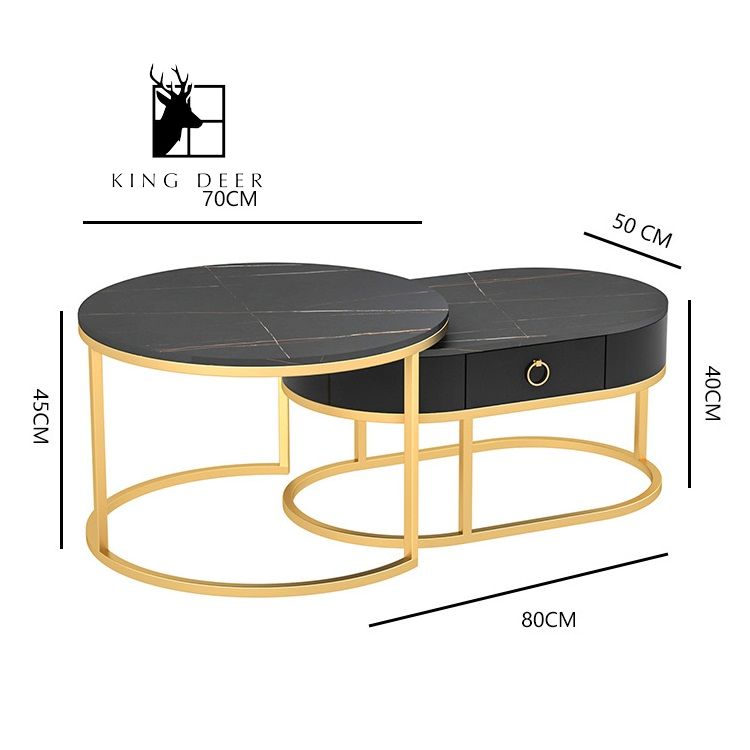 Bàn trà Lillian ngăn kéo bầu dục mặt đá, BTKD-037