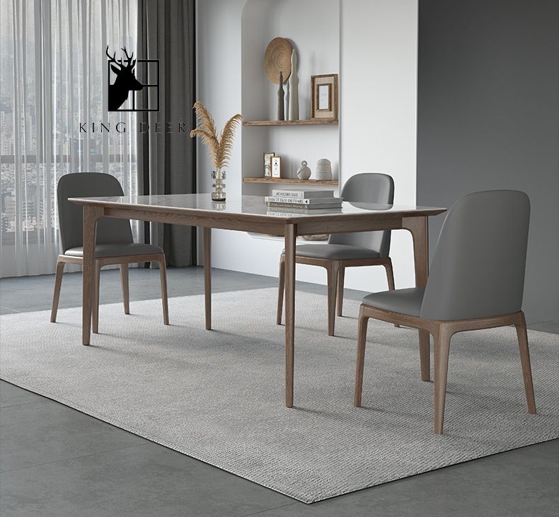 Bàn ăn chân gỗ mặt đá KingDeer
