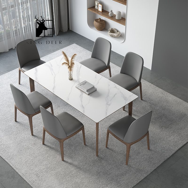 Bàn ăn chân gỗ mặt đá KingDeer