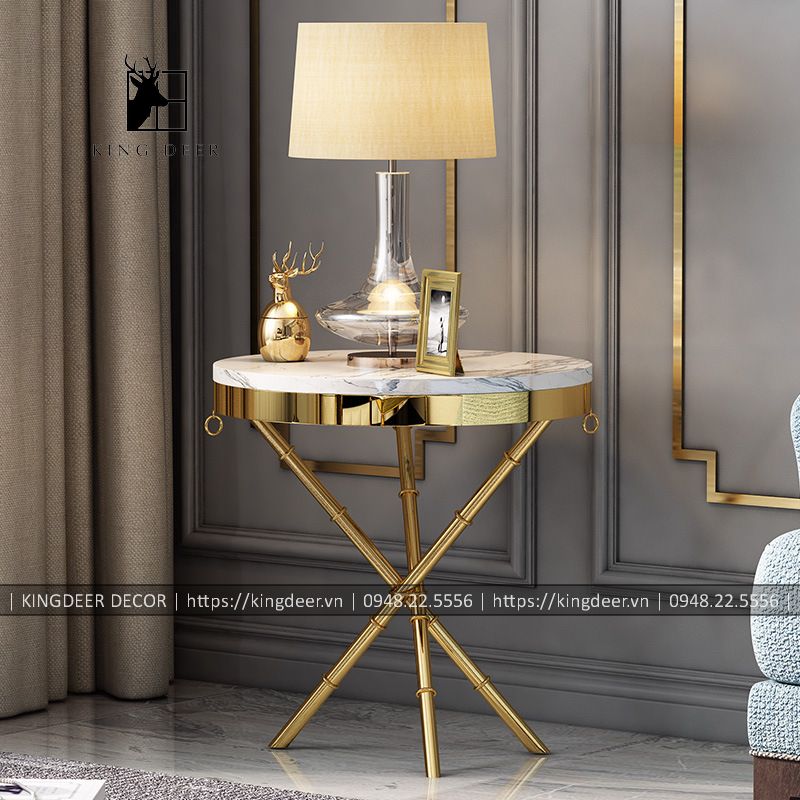 Bàn góc sofa mạ titan chân 3 chạc