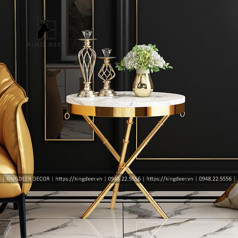 Bàn góc sofa mạ titan chân 3 chạc